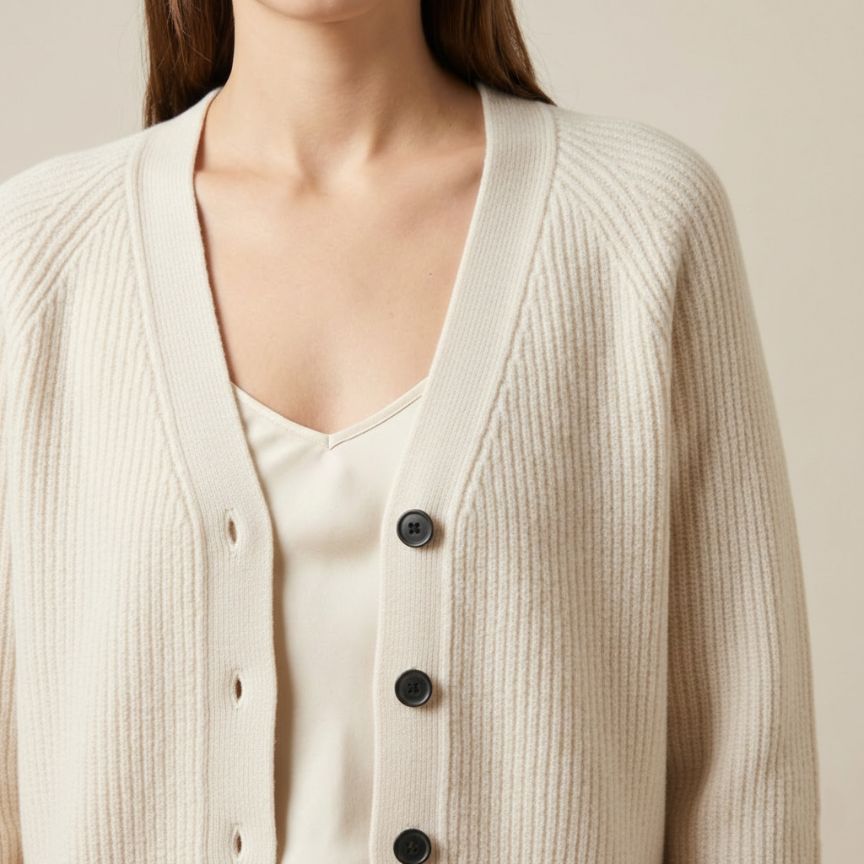 Lenny Cashmere V-Neck Cardigan - Chunky Knit