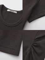 Slim Waist Cinched Cropped Crew Neck Top