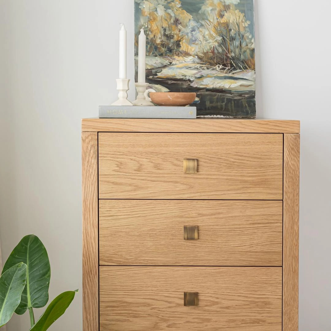 Natural tall boy dresser