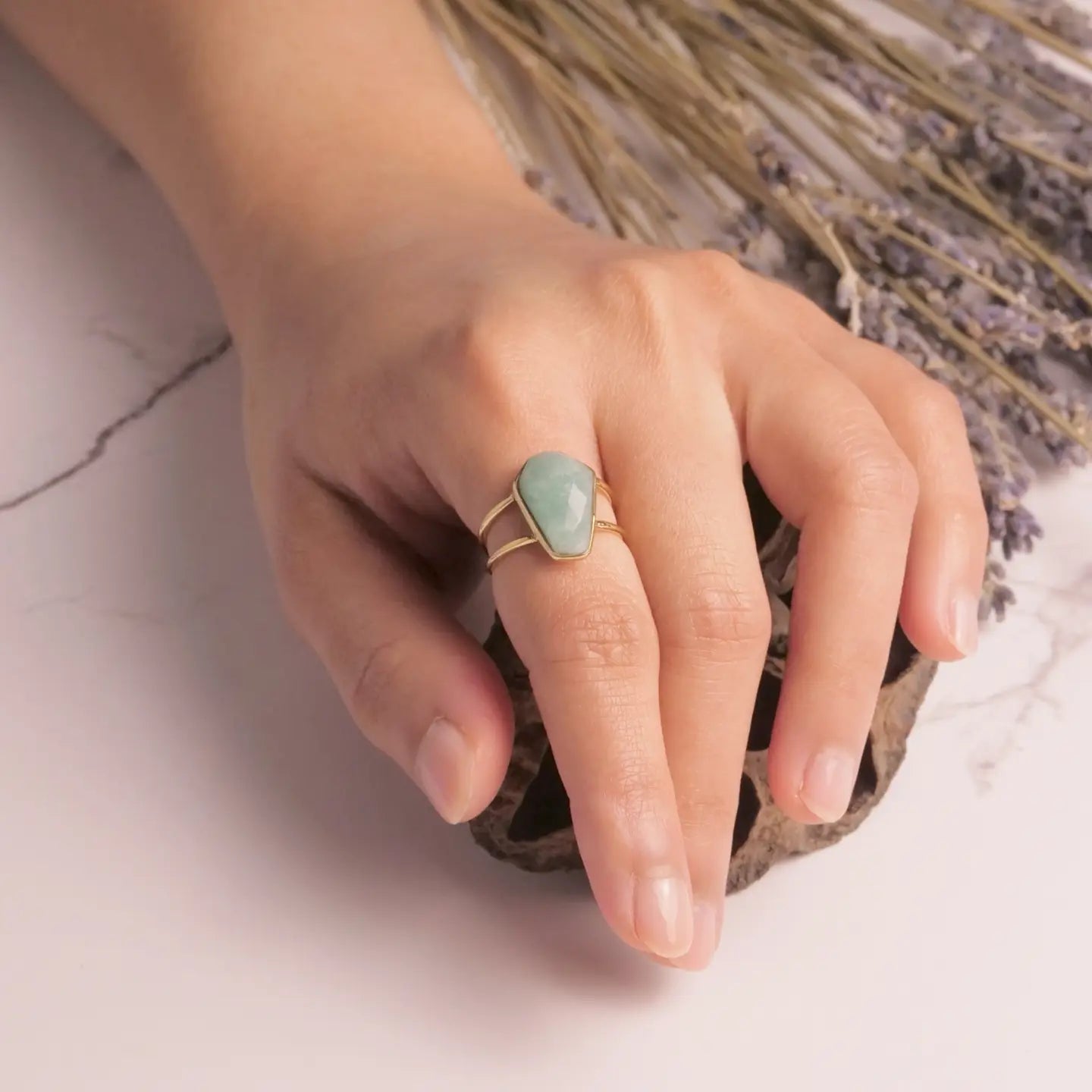 Amazonite Brass Ring