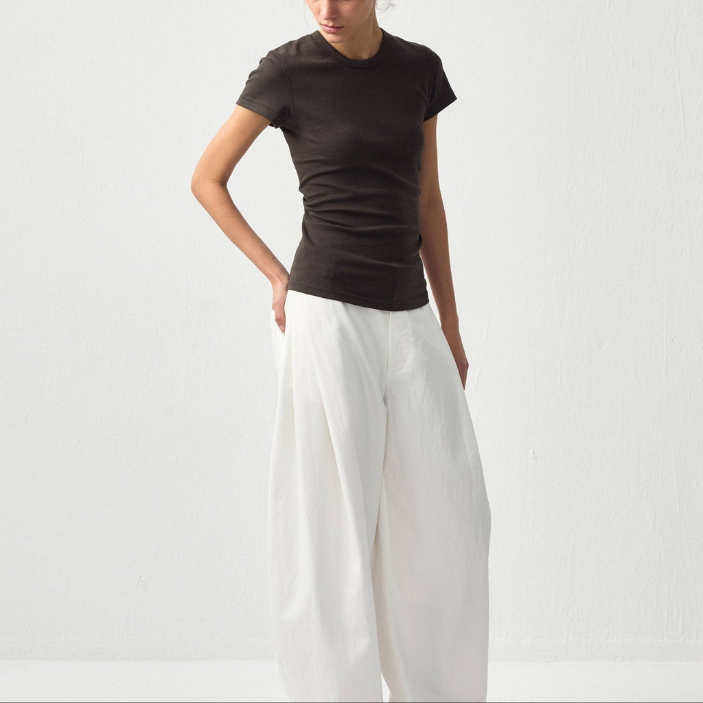 Slim Waist Cinched Cropped Crew Neck Top