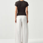 Slim Waist Cinched Cropped Crew Neck Top