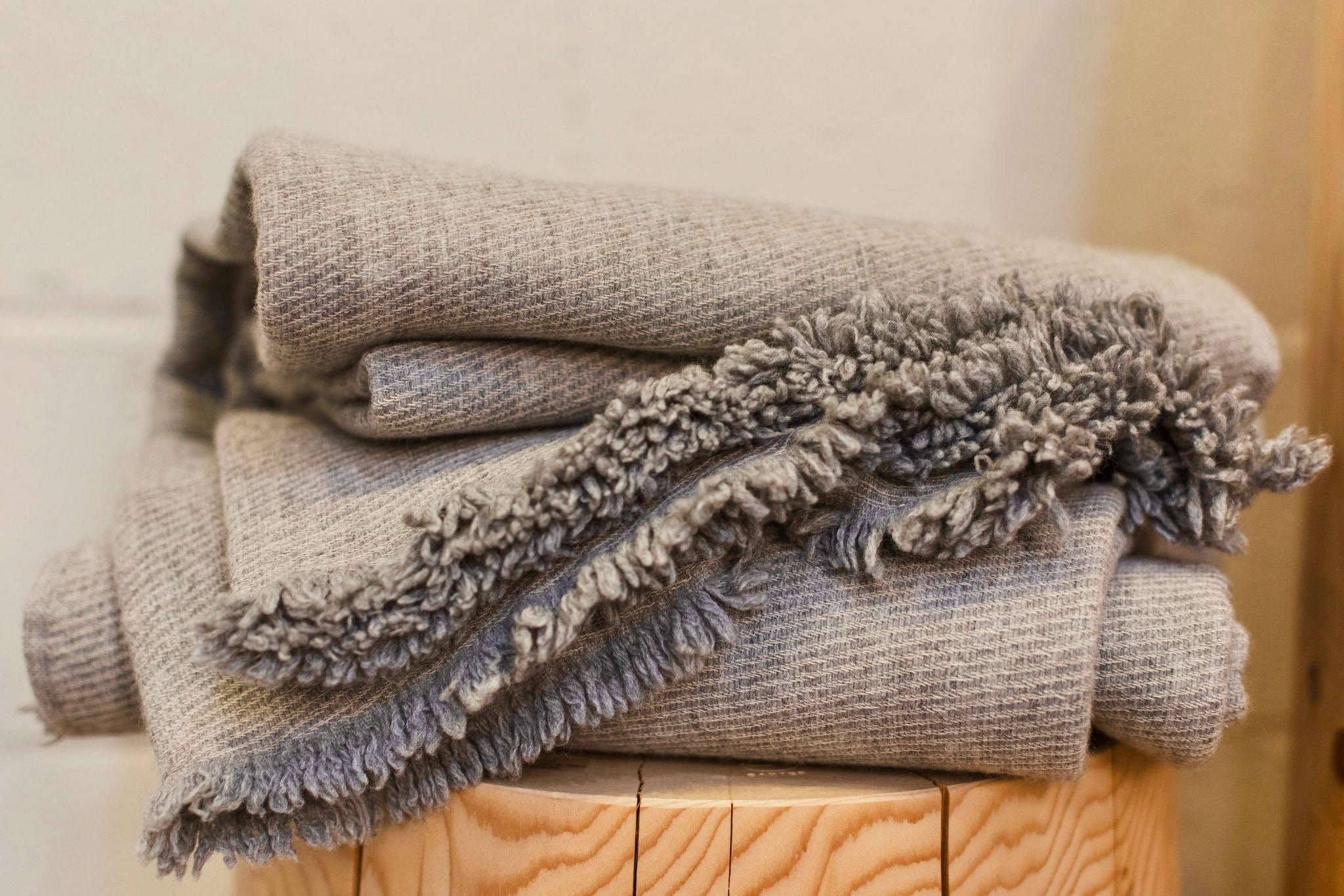 Wool, Cotton Linen Cozy Throw Blanket Slate