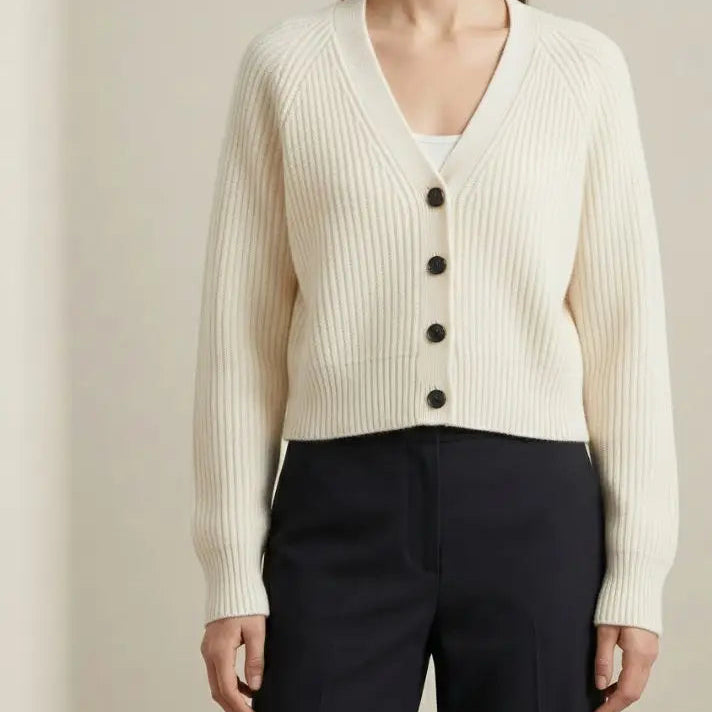 Lenny Cashmere V-Neck Cardigan - Chunky Knit