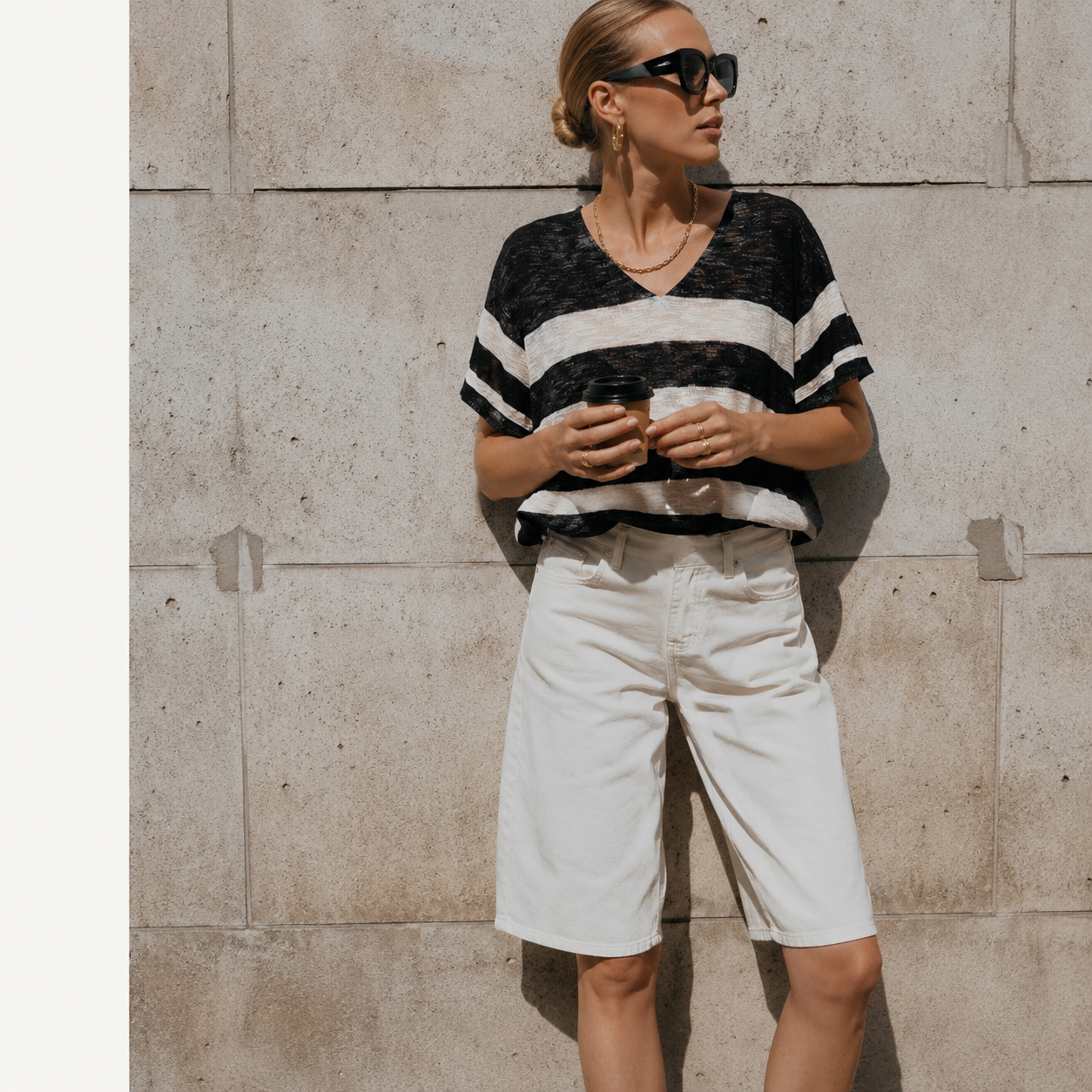 Linen Tencel  Knit Striped Tee