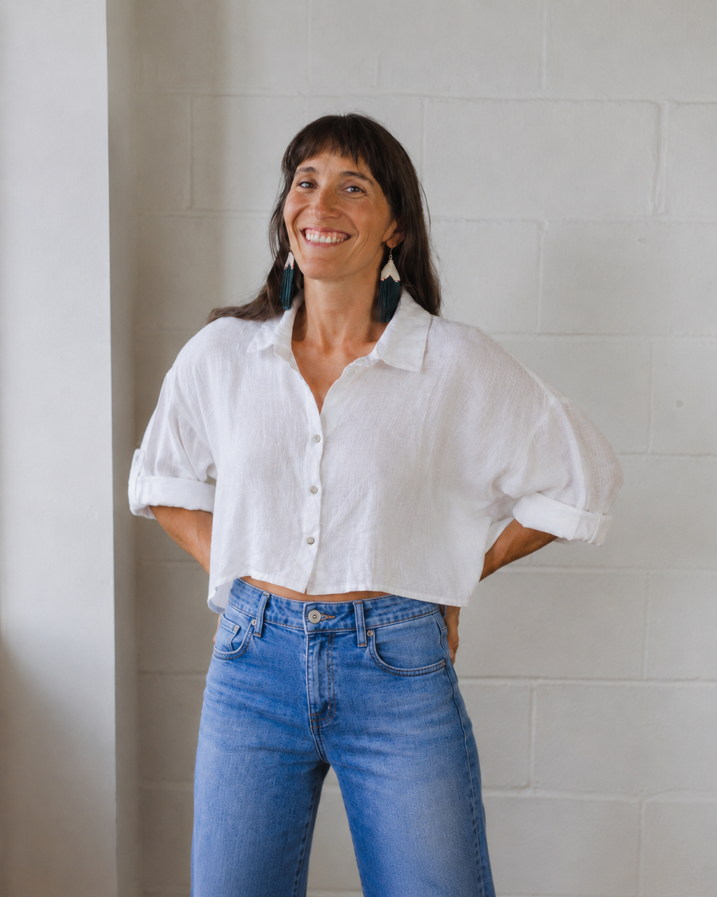 Linen Crop Button Blouse
