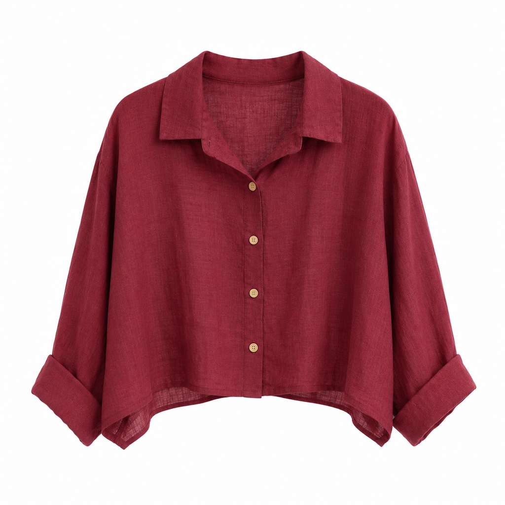 Linen Crop Button Blouse - SALE