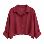 Linen Crop Button Blouse - SALE