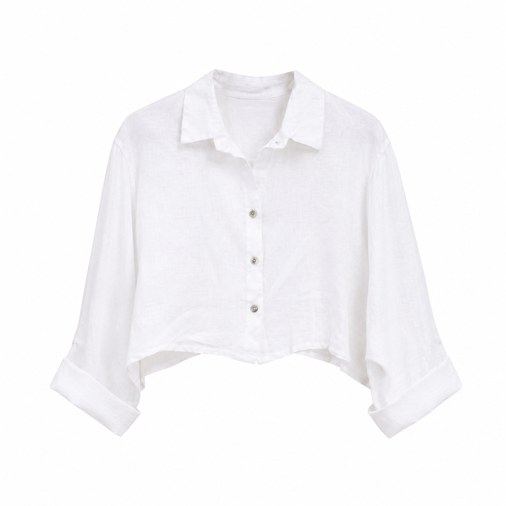 Linen Crop Button Blouse