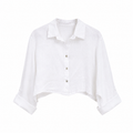 Linen Crop Button Blouse