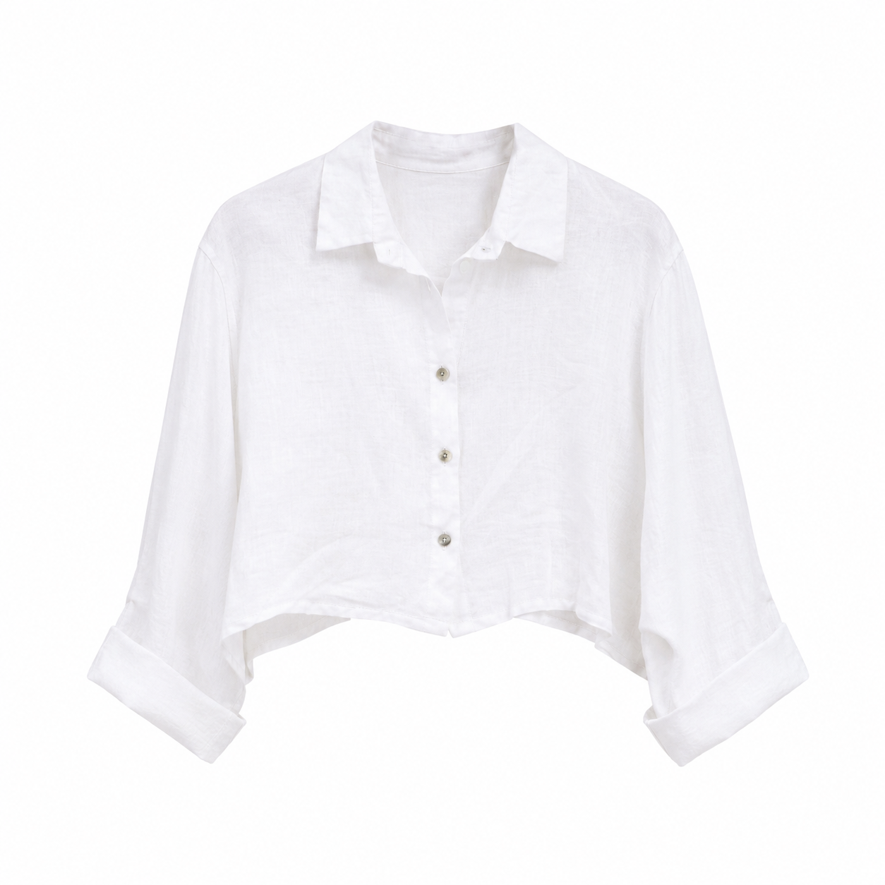 Linen Crop Button Blouse
