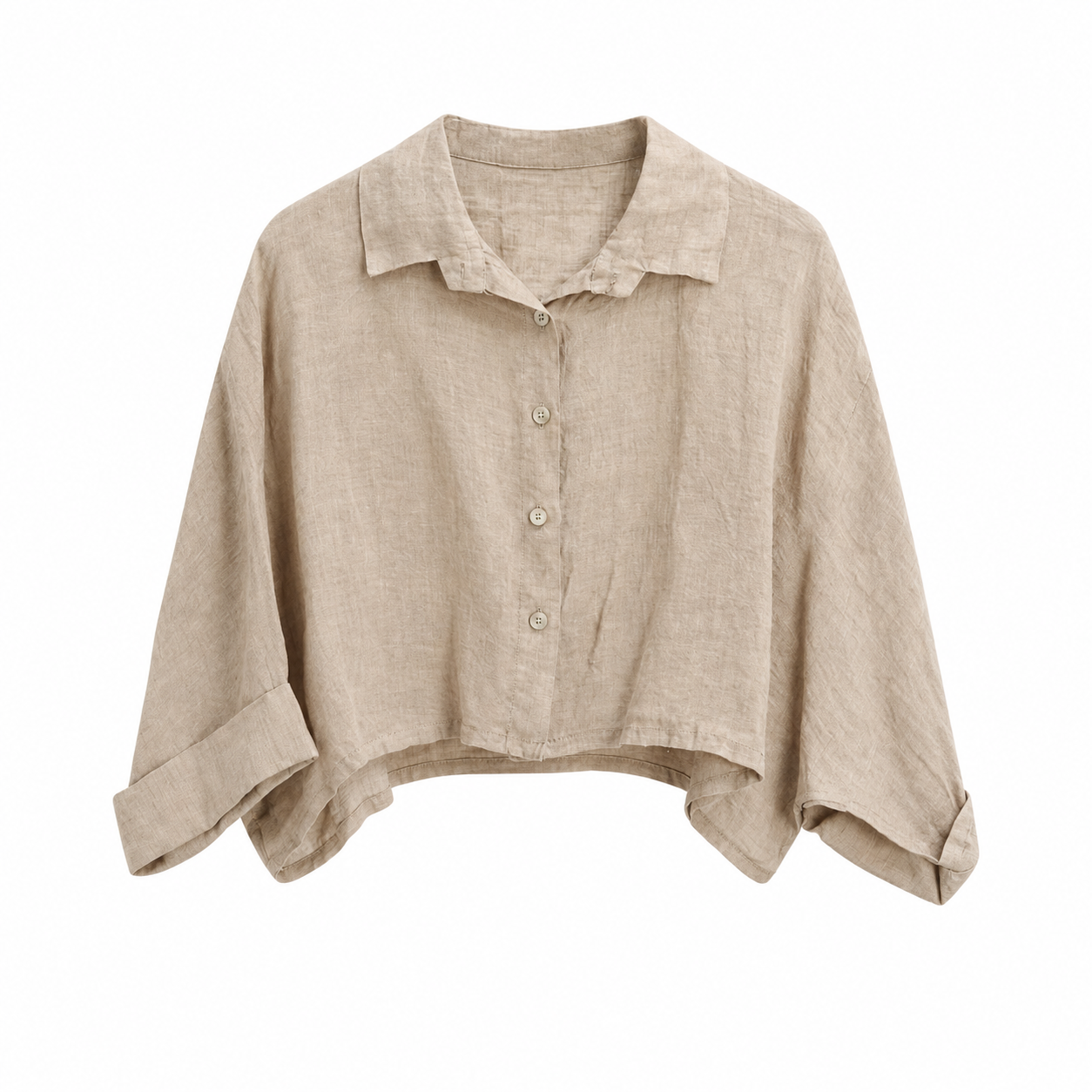 Linen Crop Button Blouse