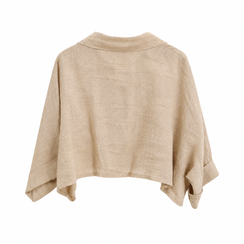 Linen Crop Button Blouse