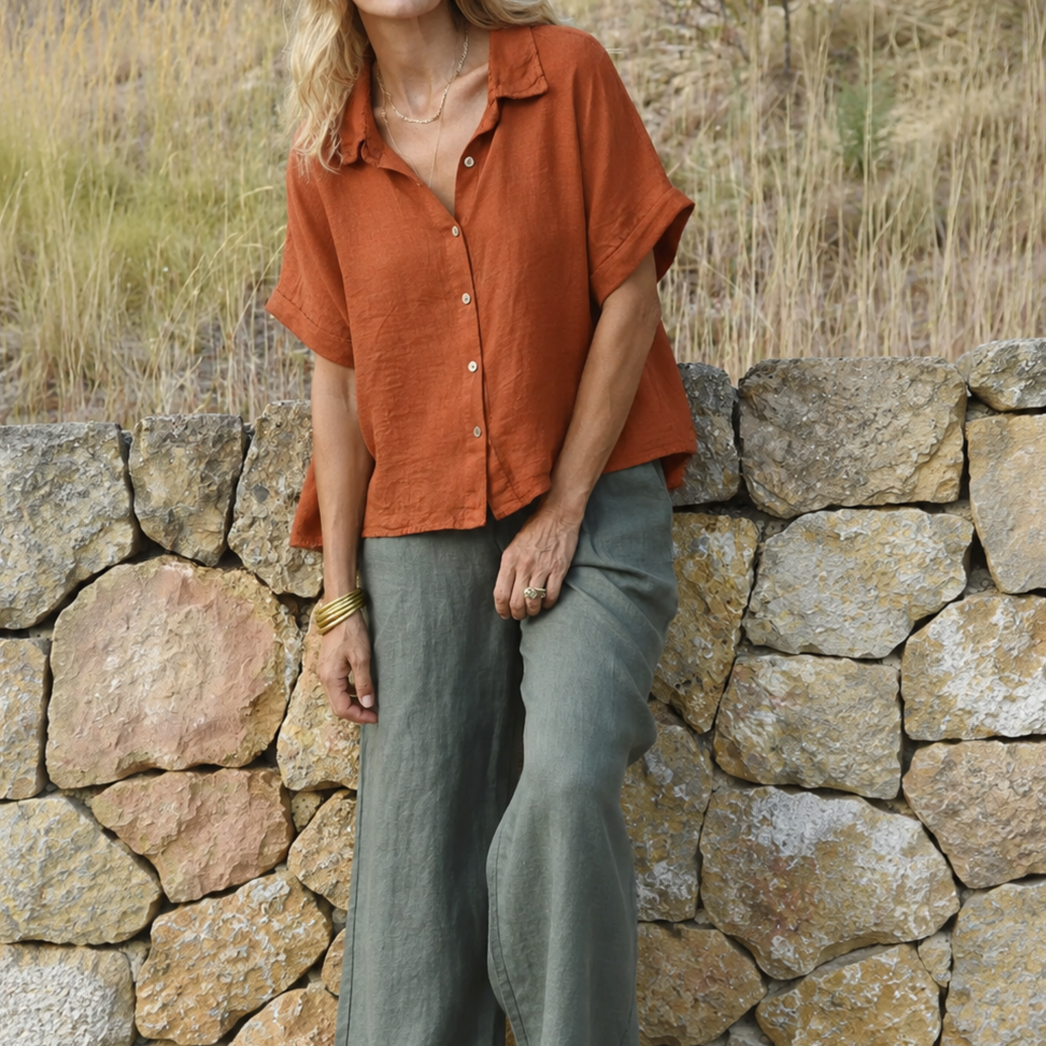 Mara Linen Button Blouse
