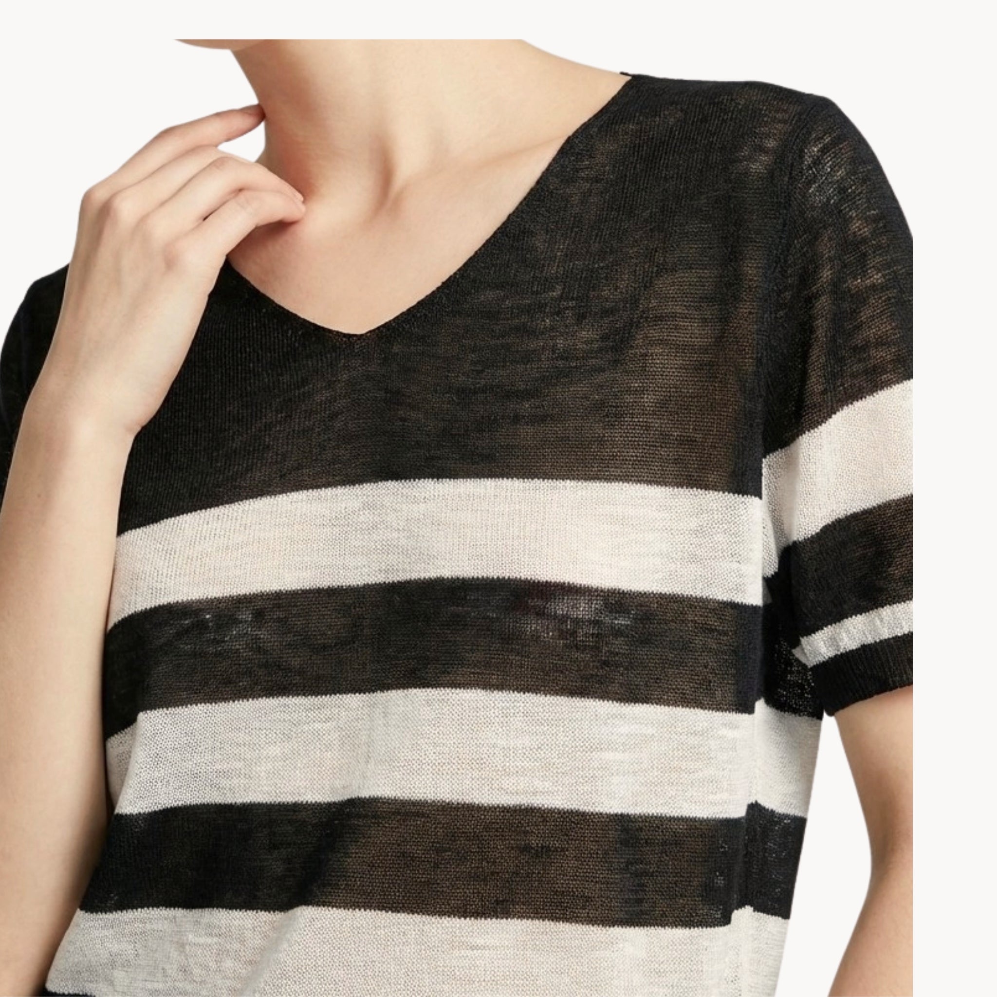 Linen Tencel  Knit Striped Tee