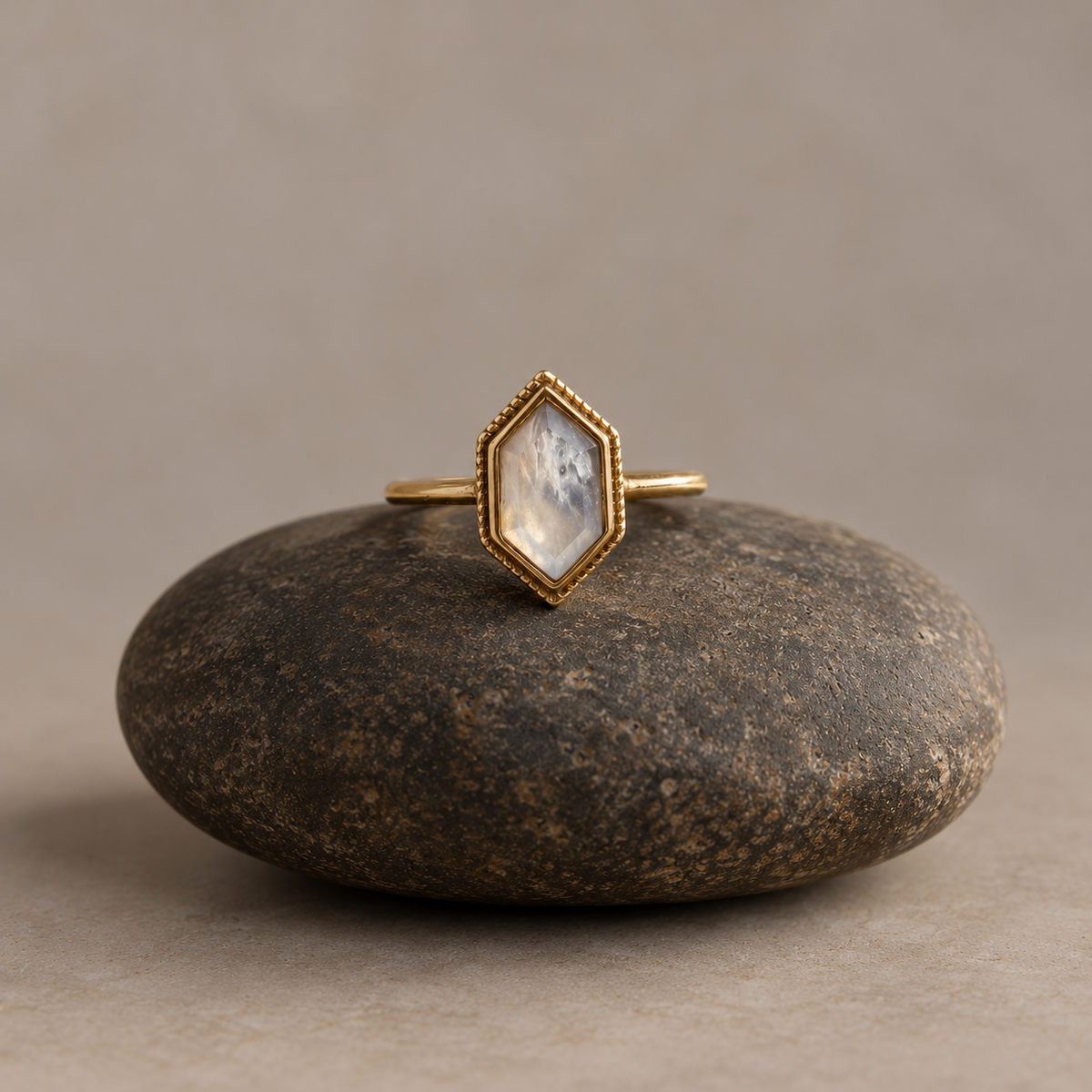 Brass Moonstone Solitaire Ring