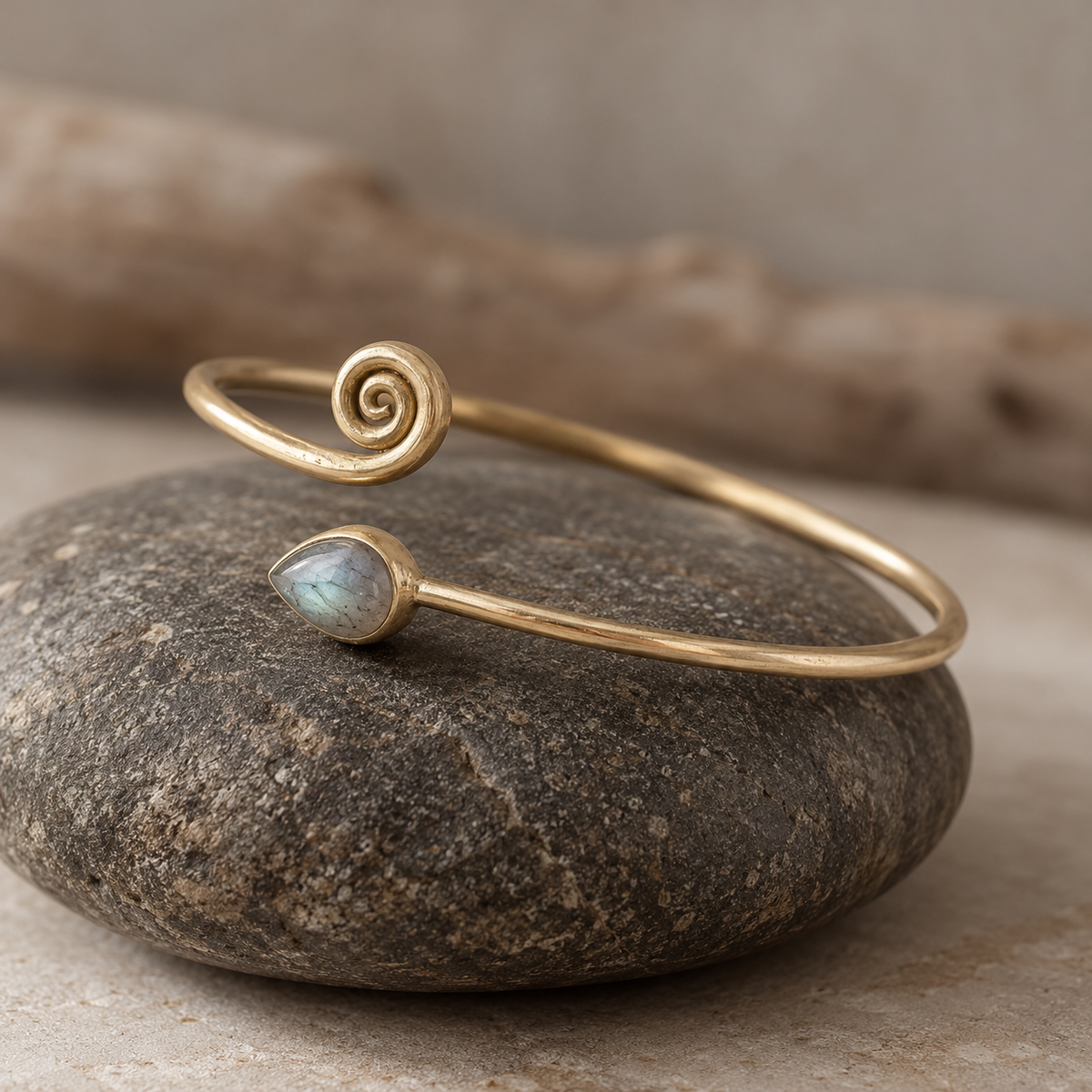 Brass Serpent Bracelet with Labradorite Stone