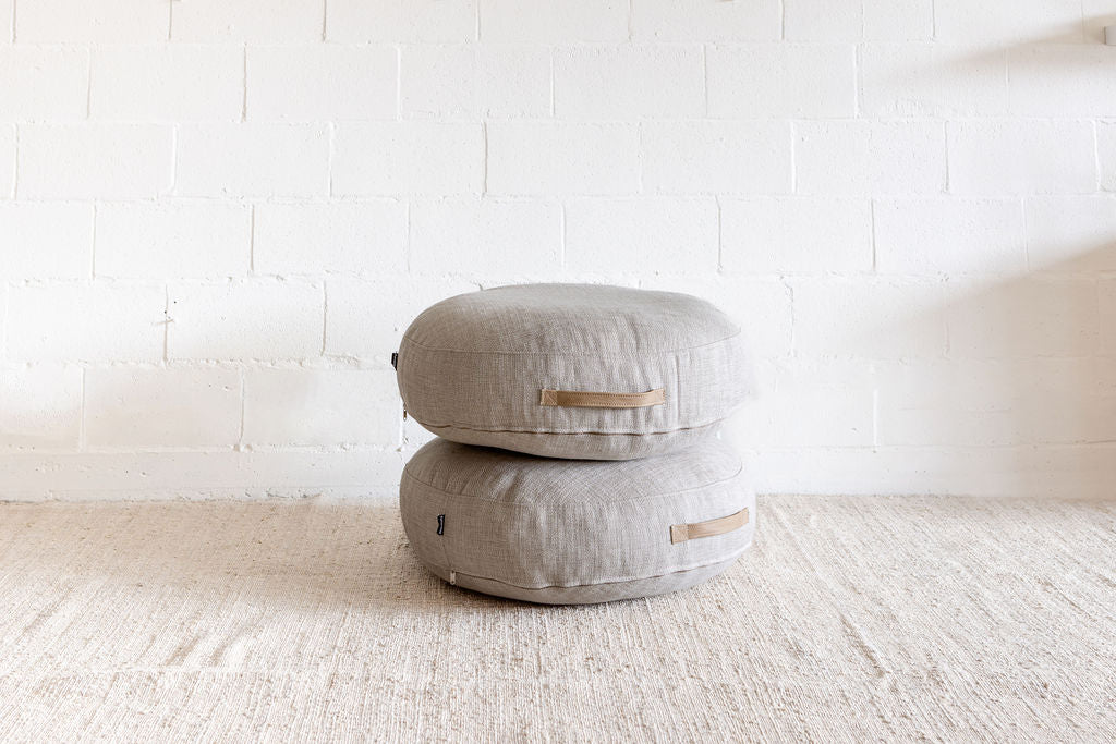 Linen & Leather Pouf