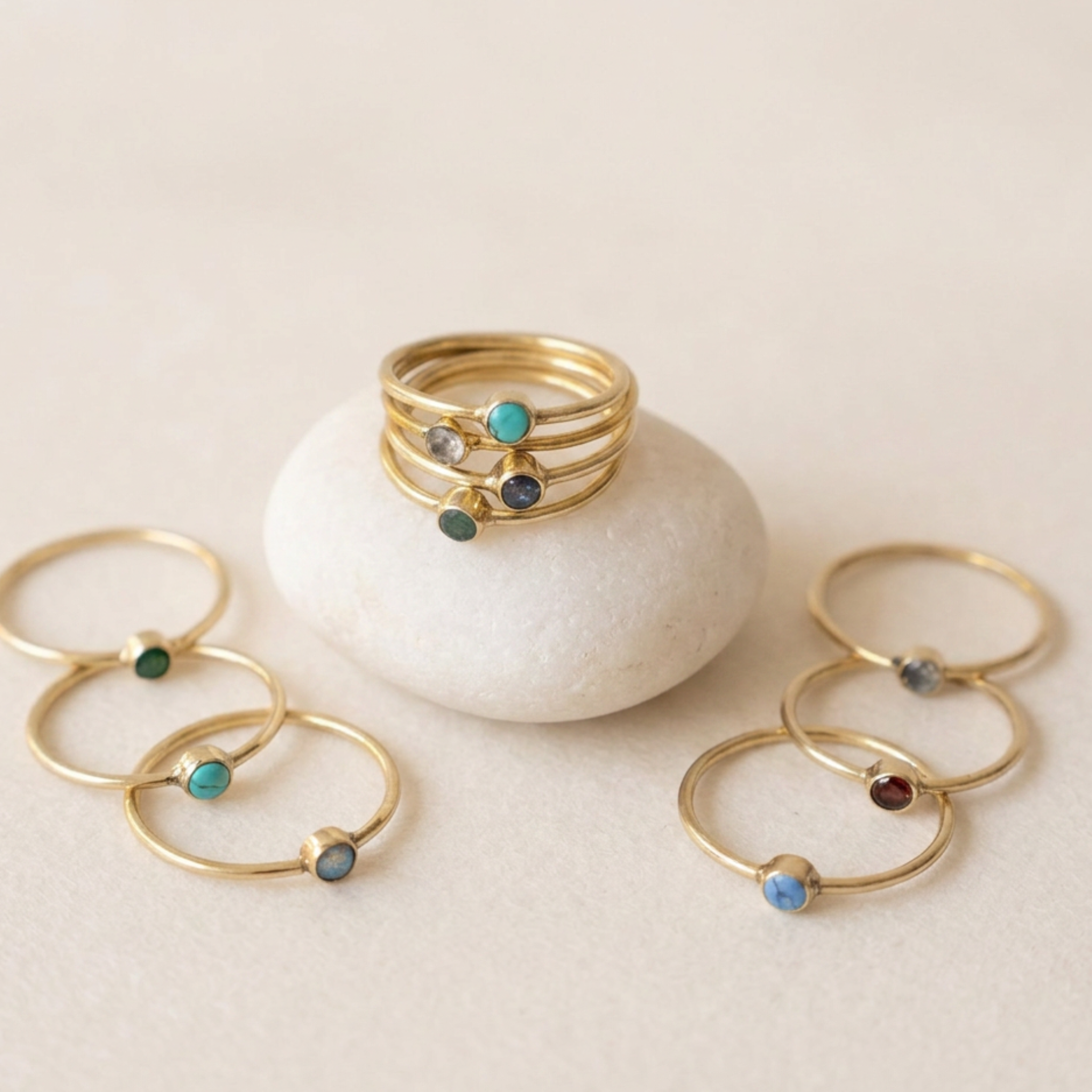 Brass Gemstone Stacking Rings