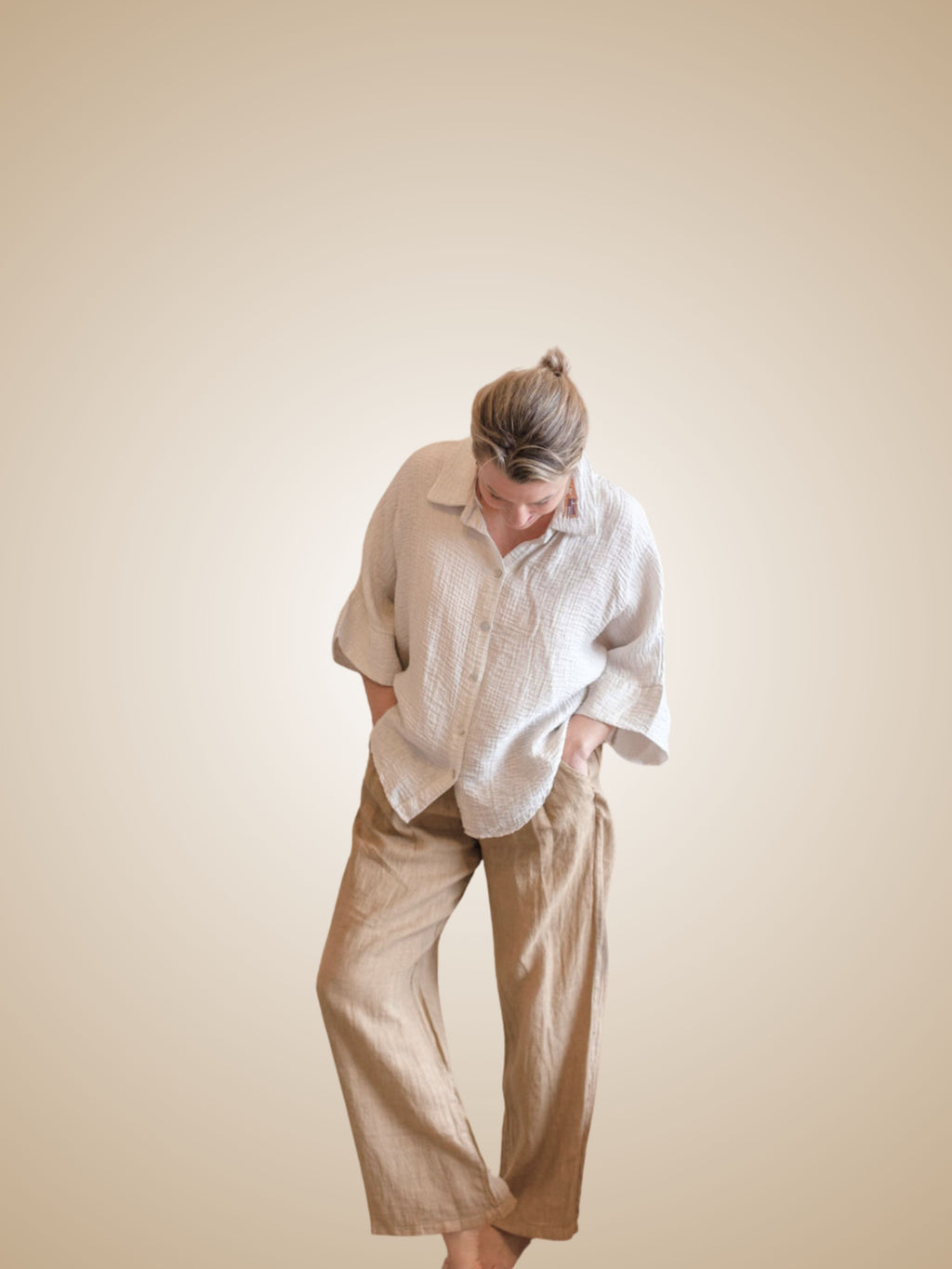 Linen Fold-Over Button Pants
