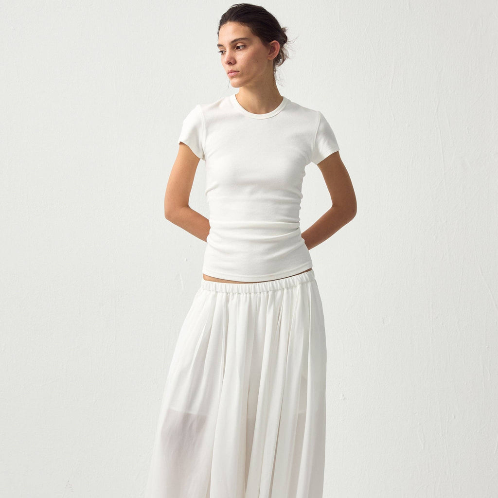 Slim Waist Cinched Cropped Crew Neck Top