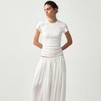 Slim Waist Cinched Cropped Crew Neck Top