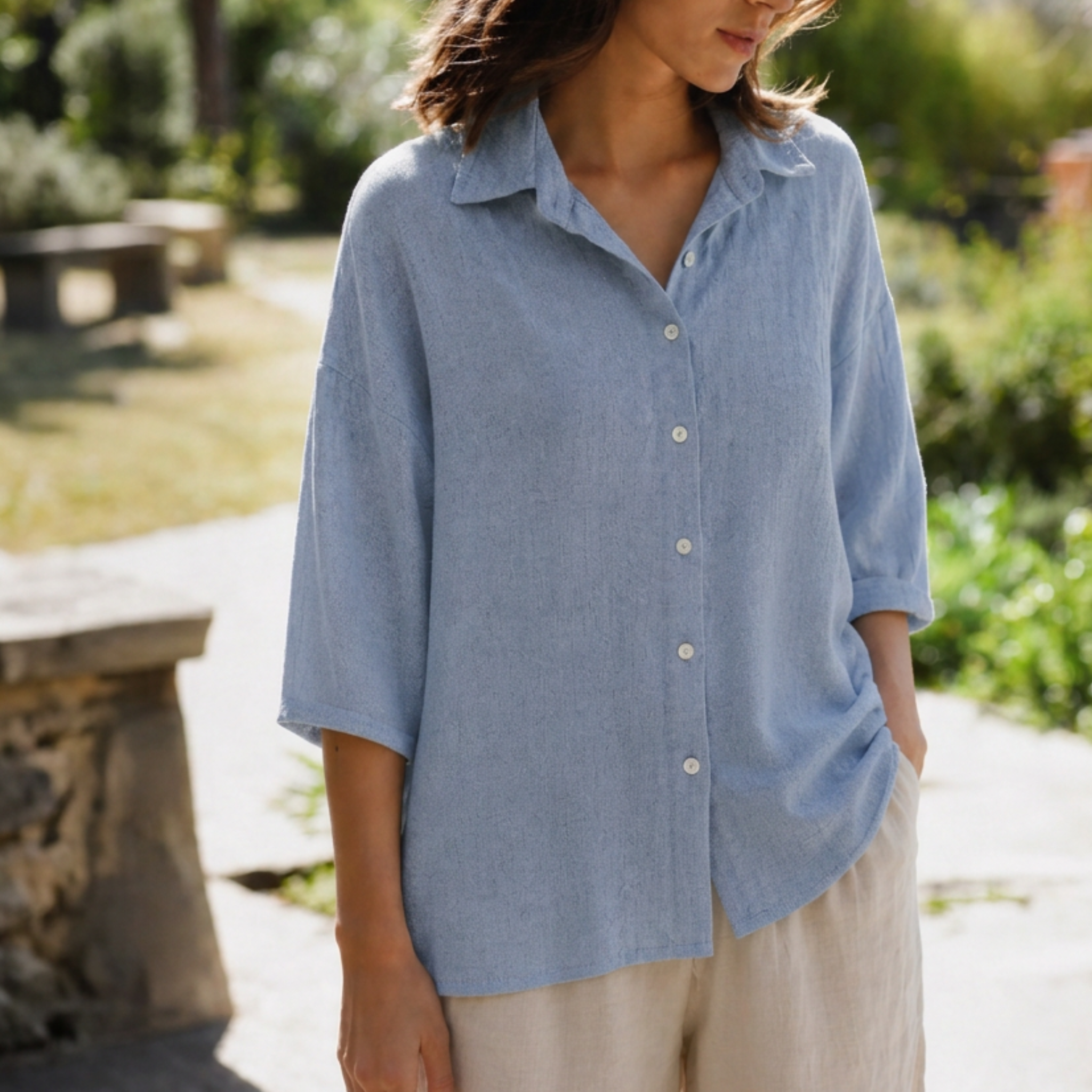 Sky Button Weave Blouse