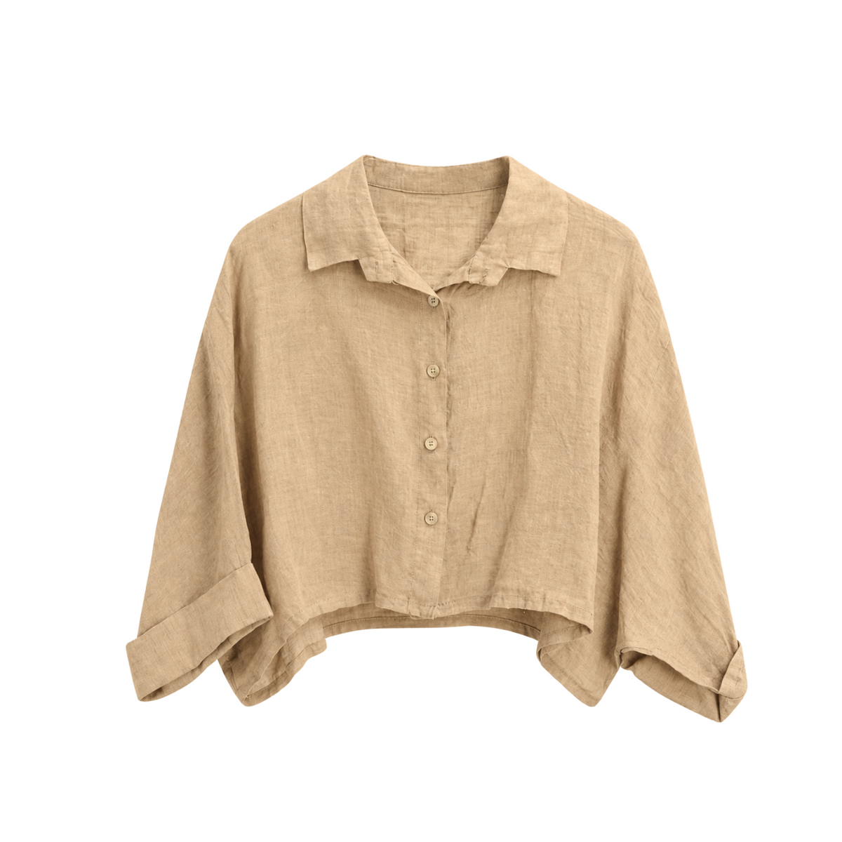 Linen Crop Button Blouse - SALE