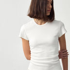 Slim Waist Cinched Cropped Crew Neck Top