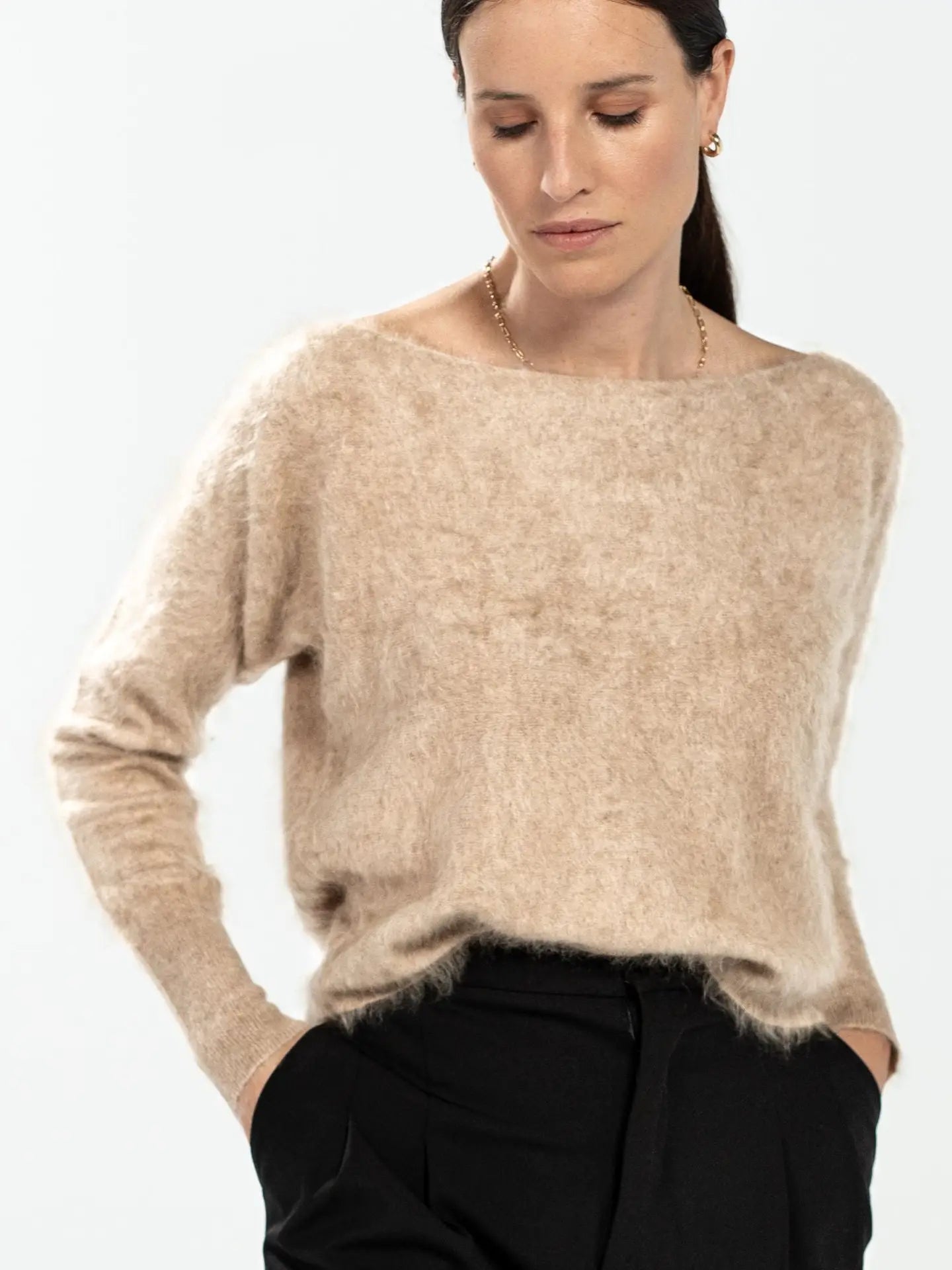 Brushed Cashmere Sweater - Beige