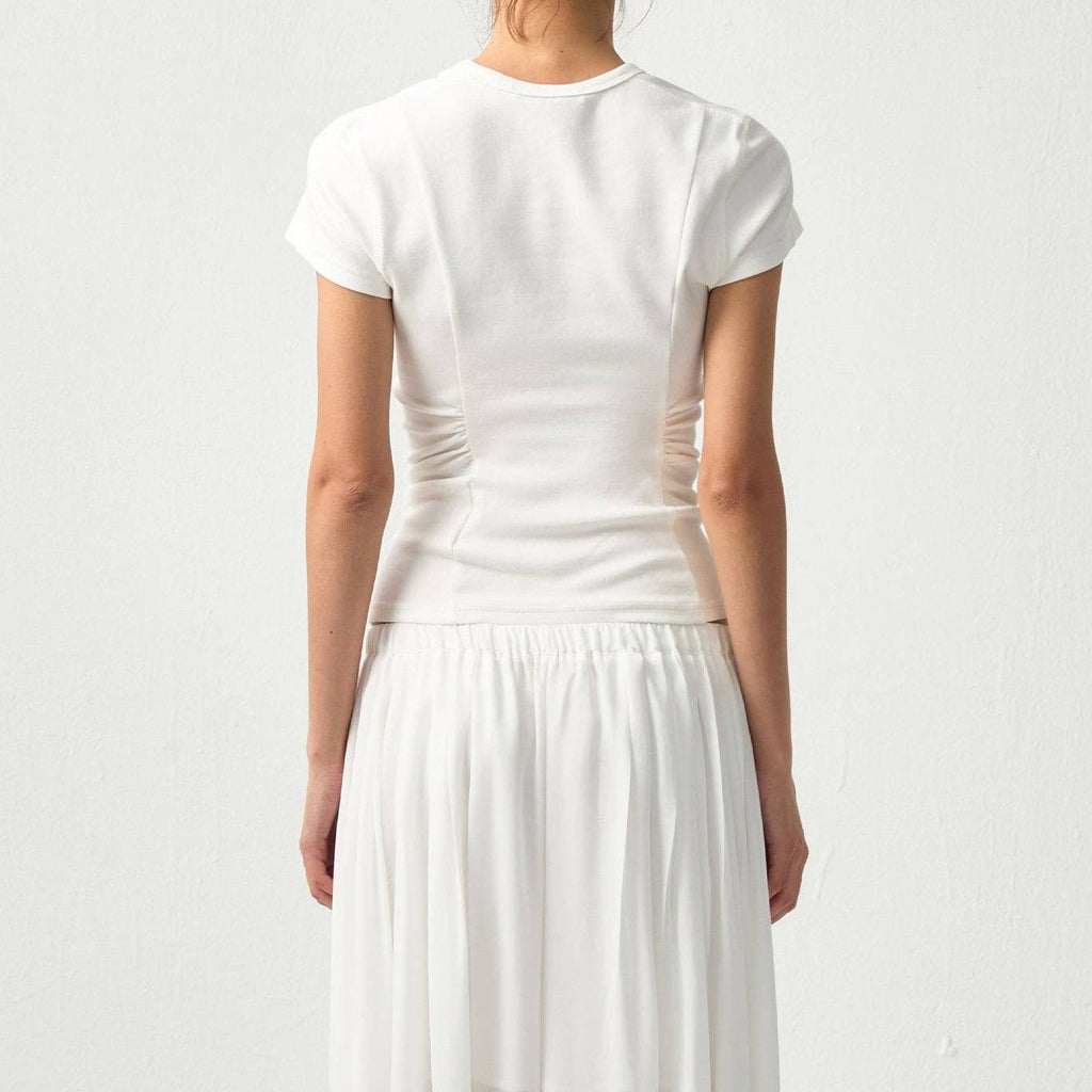 Slim Waist Cinched Cropped Crew Neck Top