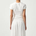 Slim Waist Cinched Cropped Crew Neck Top
