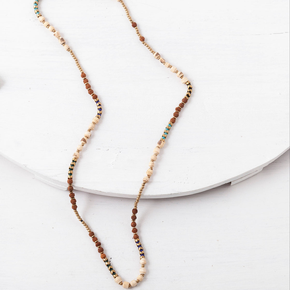 Rudraksha and Wood Brass Beaded Necklace