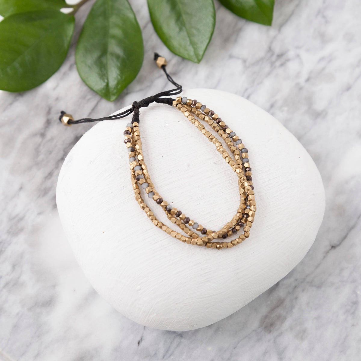 Brass Beaded Bracelet with Three Bands