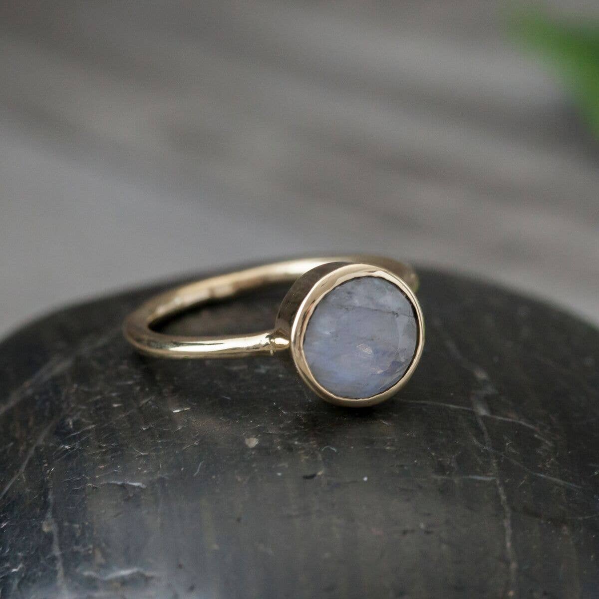 Brass Round Faceted Moonstone Ring